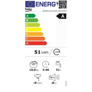 Beko BM3WFU410415WB, 10 kg, 1400 RPM, Clasa A, ProSmart Inverter, EnergySpin, ColdWash, SteamCure, Alb