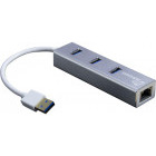 Hub USB Inter-Tech IT-310, 3 porturi, USB 3.0 + RJ-45, Argintiu
