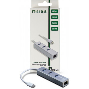 Inter-Tech IT-410, 3 porturi, USB 3.0 + RJ-45, Argintiu