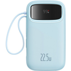 Baseus Qpow2, 20000 mAh, 1x USB, 2x USB-C, 22.5 W, Display, Cablu USB-C & Lightning integrat, Blue
