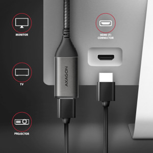 AXAGON 1x USB Tip C Male - 1x HDMI 2.1a Female, 0.25 m, negru-gri