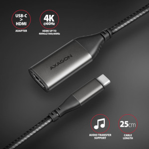 AXAGON 1x USB Tip C Male - 1x HDMI 2.1a Female, 0.25 m, negru-gri