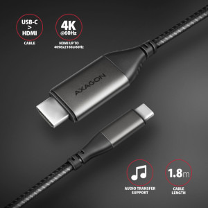 AXAGON USB-C Male - HDMI v2.1a Male, 1.8m, negru-gri