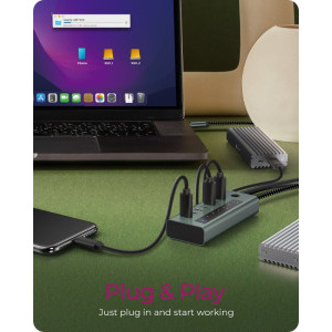 Icy Box IB-HUB1457-C31 7-Port USB 3.2 Gen 2 Type-C Hub Grey/Blue