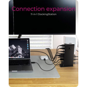 Icy Box Docking Station IB-DK2241AC, 11-in-1, 1x HDMI, 1x DVI-I, 2x USB 3.0, 4x USB 2.0, Gigabit LAN, Audio, Black