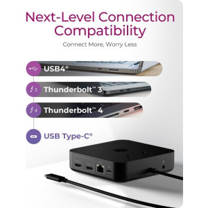 Icy Box Docking Station IB-DK4090-C, USB Tip C, 12-in-1, 85W Power Delivery, suport 3 monitoare 4K, Gigabit LAN, Black