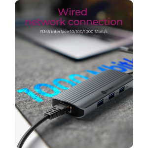 Icy Box Docking Station IB-DK4034a-CPD, USB-C, 6-in-1, incarcare 100W, redare 4K, Gigabit LAN