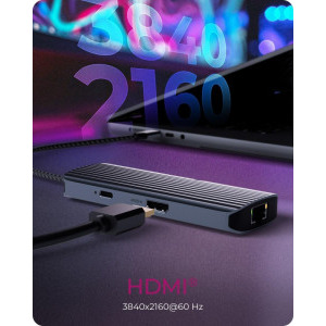 Icy Box Docking Station IB-DK4034a-CPD, USB-C, 6-in-1, incarcare 100W, redare 4K, Gigabit LAN