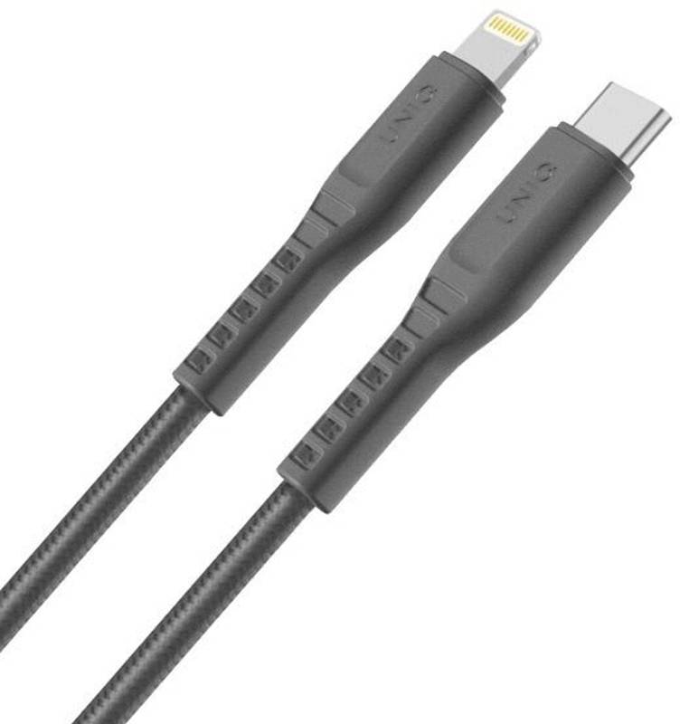 Cablu de date / adaptor Uniq Flex, USB-C Male la Lightning Male, 0.3 m, Grey, amperaj maxim suportat 3A