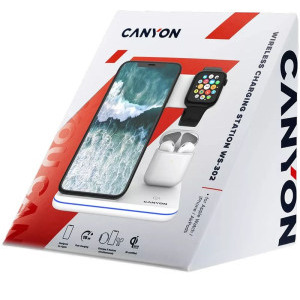 Canyon 3-in-1 Wireless Qi Fast charge 15W, Black