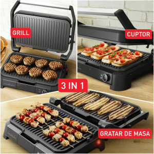 Tefal Gratar electric SuperGrill XL 3-in-1 GC520DE0, 2000W, Negru/Argintiu