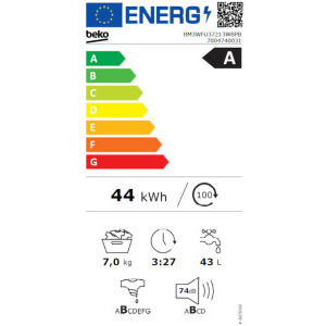 Beko BM3WFU37213WBPB, Slim, 7 kg, 1200 RPM, Clasa A, ProSmart Inverter, EnergySpin, AquaWave, Alb