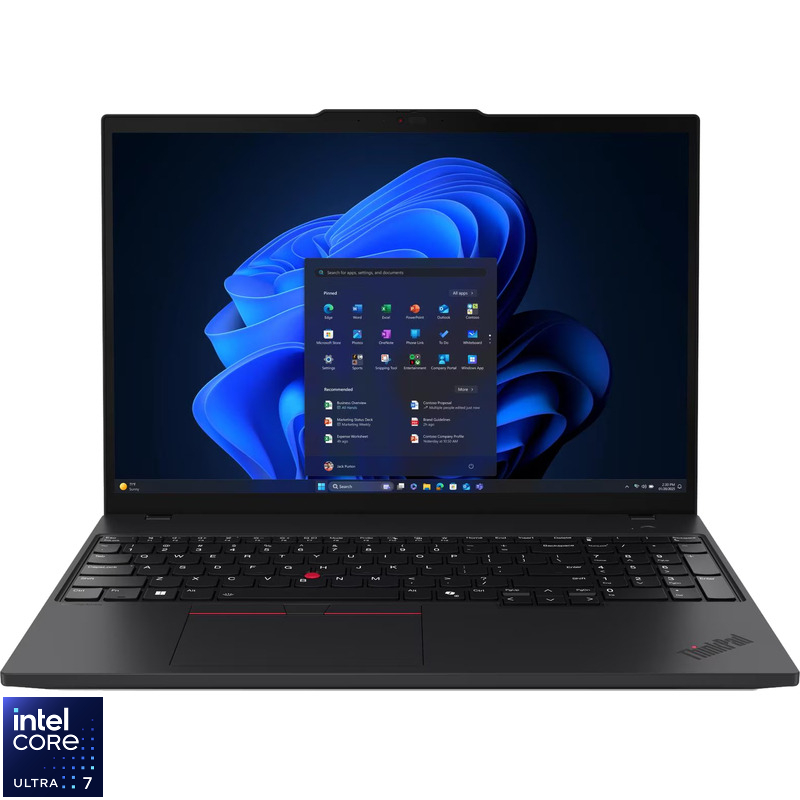 Laptop Lenovo 16'' ThinkPad T16 Gen 4, WUXGA IPS, Procesor Intel® Core™ Ultra 7 255U (12M Cache, up to 5.20 GHz), 32GB DDR5, 512GB SSD, Intel Graphics, Win 11 Pro, Black