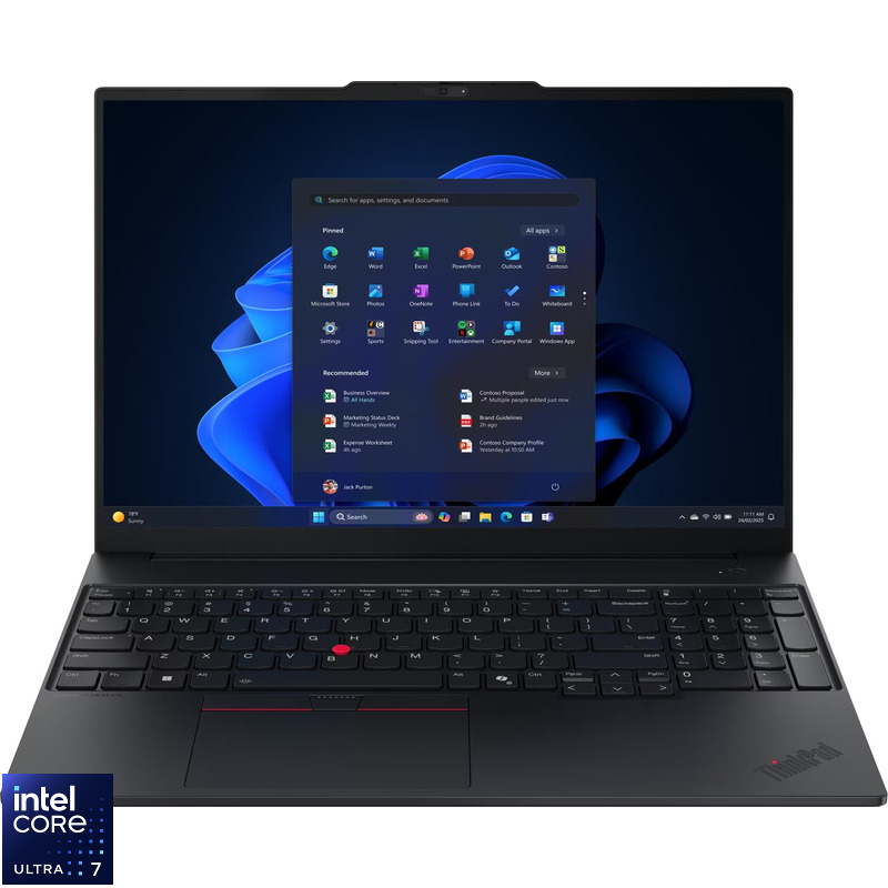Laptop Lenovo 16'' ThinkPad E16 Gen 3, WUXGA IPS, Procesor Intel® Core™ Ultra 7 255H (24M Cache, up to 5.10 GHz), 32GB DDR5, 1TB SSD, Intel Integrated Graphics, Win 11 Pro, Black