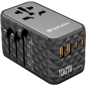 Verbatim Adaptor Universal UTA-06 Travel, 100W GaN3, 2x USB-C PD & QC4.0 + 2x USB QC3.0