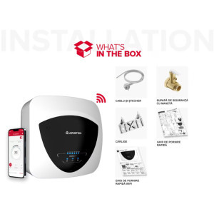 Ariston electric Andris Elite Wi-Fi 30/5 EU, 30 L, 1500 W, Butoane soft touch, Control vocal, Clasa A, Montare deasupra chiuvetei, Alb