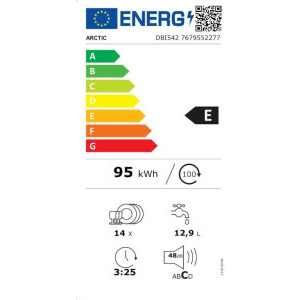 Arctic DBI542, 14 seturi, 5 programe, Clasa E, Aqua Protect, Timer, Control touch, 60 cm