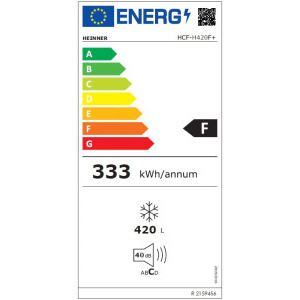 Heinner HCF-H420F+, 420 L, Clasa F, Control mecanic, Termostat reglabil, Decongelare rapida, Alb