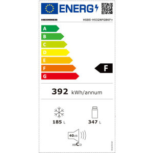 Heinner HSBS-H532NFGBKF+, 521 L, No Frost, Display, Clasa F, 177 cm, Negru