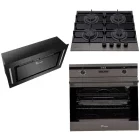Pachet incorporabil Tornado Eclipse Cuptor electric & Plita pe gaz & Hota integrata, Dark Inox/Negru