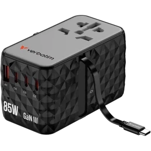 Verbatim Adaptor universal 32127, 4x USB-C, 1x USB, Quick Charge 85 W, GaN, Cablu USB-C integrat, Black