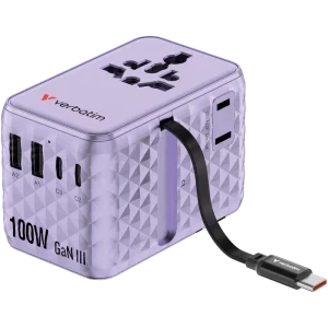 Verbatim Adaptor universal 32127, 4x USB-C, 1x USB, Quick Charge 85 W, GaN, Cablu USB-C integrat, Purple