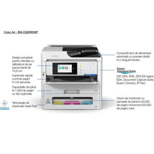 Epson WorkForce Pro EM-C800RDWF, InkJet, Color, Format A4, Duplex, Retea, Wi-Fi, Fax