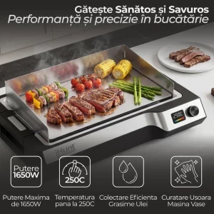 iHunt Plita electrica Teppanyaki, Plita electrica Bro Teppanyaki Grill, 1650W, Negru/Argintiu