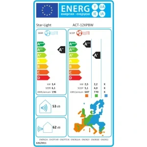 Star-Light ACT-12XPBW, 12000 BTU, Clasa A++/A+, Wi-Fi, Inverter, 3D Air Flow, AI