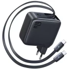 Incarcator retea Baseus EnerCore CJ21, 1x USB-C, Quick Charge 67 W, 2x Cabluri USB-C retractabile, Black