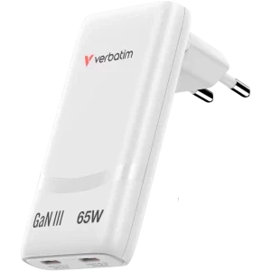 Verbatim 32355, 2x USB-C, Quick Charge 65 W, GaN, White