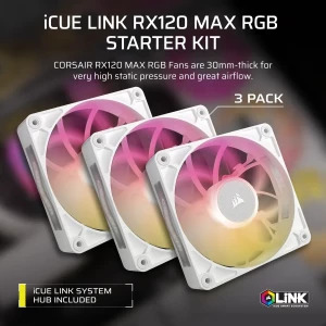 Corsair iCUE LINK RX120 Max RGB White Starter Kit 120mm Three Fan Pack