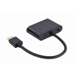 Gembird 1x HDMI Male - 1x HDMI Female + 1x VGA Female, Negru