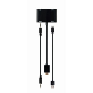 Gembird 1x HDMI Male - 1x HDMI Female + 1x VGA Female, Negru