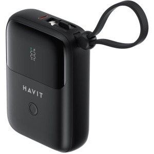 Baterie externa Havit PB5215, 10000 mAh, 1x Lightning, 2x USB-C, 20 W, Display, Cablu USB-C integrat, Black