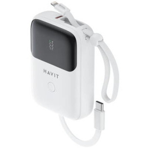 Havit PB5215, 10000 mAh, 1x Lightning, 2x USB-C, 20 W, Display, Cablu USB-C integrat, White