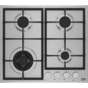 Plita incorporabila Beko HBIAG64225SX, Gaz, 4 arzatoare, Aprindere electrica integrata, Sistem de siguranta, Wok, 60 cm, Inox