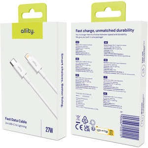 Allity AUC-02, USB-C Male la Lightning Male, 27W, 2 m, White