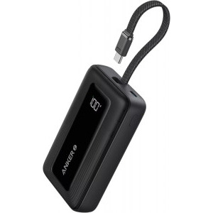 Baterie externa Anker Zolo A1689H11, 20000 mAh, 1x USB, 1x USB-C, 30 W, Display, Cablu USB-C integrat, Black