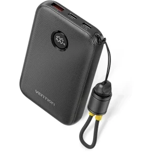 Baterie externa Vention FKAB0-C, 10000 mAh, 1x USB, 2x USB-C, 22.5 W, Display, Black