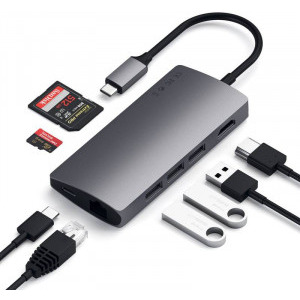Satechi USB-C Multiport 1x HDMI 4K, 3x USB 3.0, 1x microSD, 1x Ethernet V2, Space Grey