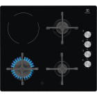 Plita incorporabila Electrolux EGE6182NOK, Mixta, 3 arzatoare gaz, 1 arzator vitroceramic, Aprindere electrica, Sticla neagra