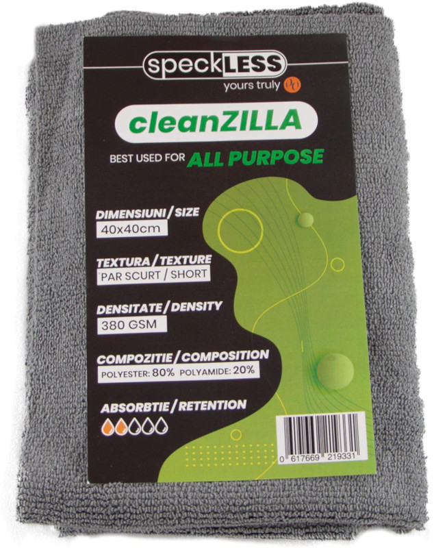 Produs microfibra speckLESS Laveta microfibre profesionala cleanZILLA 380 GSM Gri 25 buc