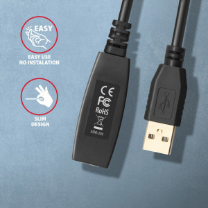 AXAGON USB 2.0 tip A Male - USB 2.0 tip A Female, 5m, negru