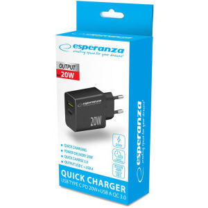 Esperanza 1x USB, 1x USB-C, 20W Black