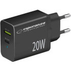 Incarcator retea Esperanza 1x USB, 1x USB-C, 20W Black