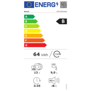 Bosch SMV4ENX06E, 13 seturi, 6 programe, Clasa B, EcoSilence Drive, EfficientDry, Extra Space, AquaStop, AquaSensor, Home Connect, 60 cm