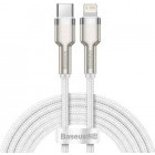 Cablu de date / adaptor Baseus Cafule Metal, CATLJK-A02, USB-C Male la Lightning Male, 1 m, White