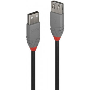 LINDY Anthra, USB 2.0 Male tip A - USB 2.0 Female tip A, 3m, negru-gri