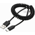 Cablu de date / adaptor Gembird Male la USB-C Male, 1.8 m, Coiled, Black